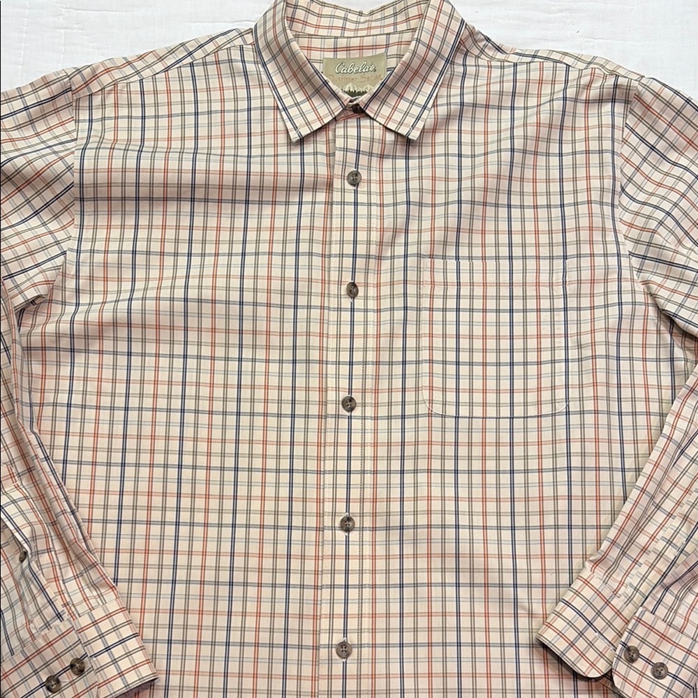 Cabela's Outfitter Series Men's Cream Plaid Long-Sleeve Button-Down Shirt - Picture 1 of 9